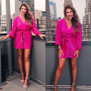 All Of The Lights Hot Pink Sequin Wrap Dress